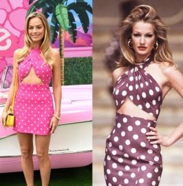 Margot Robbie Borrows From the Real-Life Barbie in Pink Valentino Polka Dots Vogue at Vogue